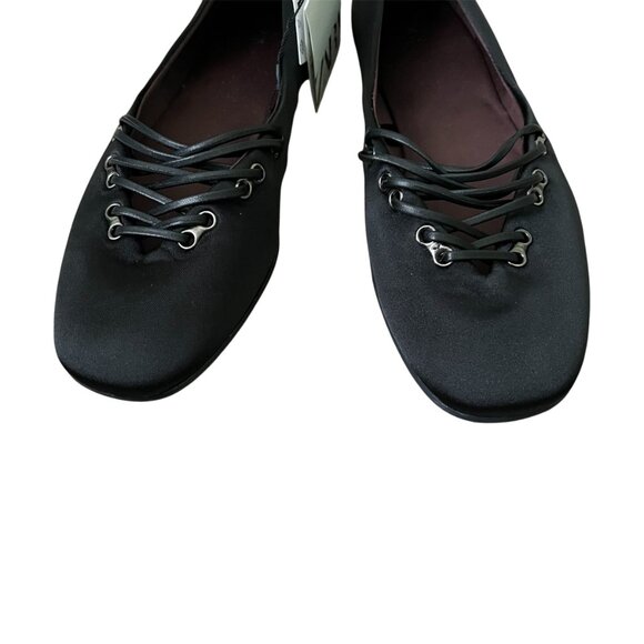 ZARA Satin Effect Ballet Flats Black Size 6.5 Crisscross Lace-Up Chic Trendy - Picture 8 of 8